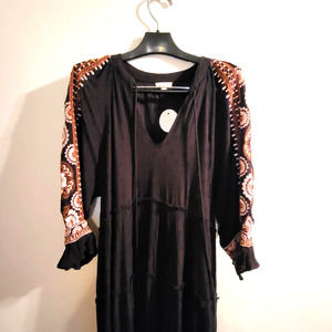 EN Creme Black Flowy Maxi Dress size M Boho Pheasant Bohemian NEW